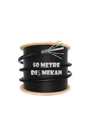 50 Metre Dış-İç Ortam Mekan Bakır Tel Cat6 Internet Kablosu Yüksek Hız 23 Awg 2 Katlı Ethernet Kablo