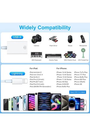 Lightning To Usb Veri Aktarımı Usb 3.0 Yüksek Hızlı iPad iPhone Uyumlu Otg Çevirici Dönüştürücü Dosya Fotoğraf ve Video Aktarımı Destekler