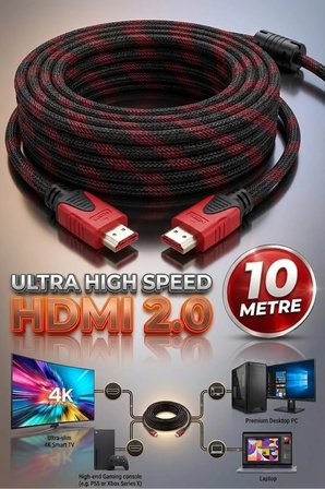 10 Metre 10mt HDMI 1.4 Örgülü Kablo Sargılı HDTV HDMI Kablo 1080p Hdmı Uyumlu Hdmı Dijital Kablo Tv Bilgisayar Yüksek Hızlı 10m Hd Kablo