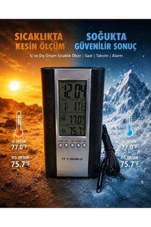 Yeni 2026 Sıcaklık/Hava Durumu/Alarm/Dış Sensörlü Dijital Termometre Nem Ölçer Saat Alarm İç Dış Termometre
