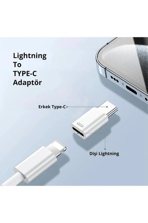 USB C Type-C - Lightning Adaptörü Hızlı Şarj iPhone 16/15/14 Pro Max, iPad, AirPods, Samsung S24/S23, Pixel 9 - Veri Aktarımı Çevirici Aparat 1 Adet