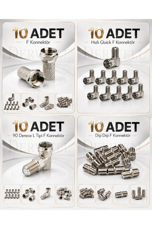 10 Adet F Konnektör Seti - Hızlı Quick, 90 Derece L Tipi, Dişi Dişi F Ara Bağlantı Uydu Anten TV Kablo Koaksiyel Konnektör Adaptör Seti Dayanıklı Metal Gövde Profesyonel Kullanım TV Uydu Bağlantı