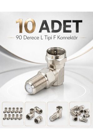 10 Adet F Konnektör Seti - Hızlı Quick, 90 Derece L Tipi, Dişi Dişi F Ara Bağlantı Uydu Anten TV Kablo Koaksiyel Konnektör Adaptör Seti Dayanıklı Metal Gövde Profesyonel Kullanım TV Uydu Bağlantı
