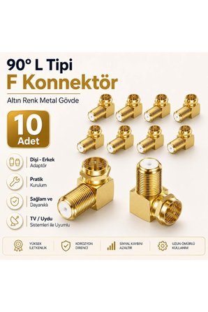 10'lu Paket L Tipi F Konnektör 90 Derece Dirsek Adaptör - TV Uydu Sistemleri İçin Altın Kaplama Metal Dişi Erkek Anten Kablosu Bağlantı Aparatı, Dayanıklı Kesintisiz Sinyal Aktarıcı