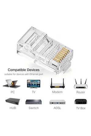 50 Adet Yeni Nesil Ez Rj45 8P8C + 50 Adet Cover Set RJ45 2in1 Cover Jak Ethernet Soket Set Beyaz