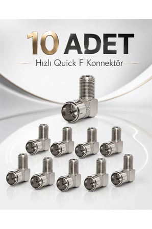10'lu F Konnektör Seti | Standart, Hızlı Quick, 90 Derece L Tipi ve Dişi Dişi Ara Bağlantı Adaptörü | Uydu Anten TV Koaksiyel Kablo Sonlandırma ve Birleştirme Setleri