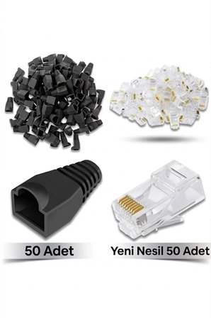 50 Adet Yeni Nesil Ez Rj45 8P8C + 50 Adet Cover Set RJ45 2in1 Cover Jak Ethernet Soket Set Siyah