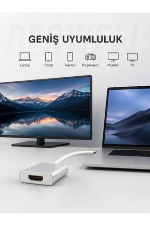 2K Ultra HD Type-C to HDMI Dönüştürücü Kablo Adaptör | Macbook Notebook Telefon Tablet Uyumlu Kesintisiz Yüksek Performanslı Görüntü ve Ses Aktarıcı | Alüminyum Şık Kasa Kolay Tak Çalıştır Aparat