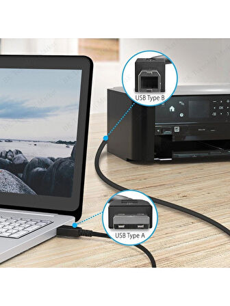 3 Metre USB Yazıcı Kablosu Hp- Canon-Brother Printer Kablo USB 2.0 Bağlantı Kablosu Kablo