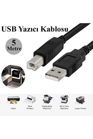 Yazıcı Kablosu Ara Printer Usb Bağlantı Bağlama Kablo Network Lazer Hp Canon Brother Kablosu 5 Metre