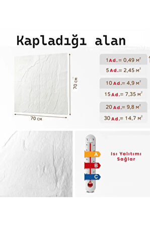 5 adet Yeni 70x70cm 0,50 M² Kendinden Yapışkanlı Duvar Paneli Beyaz Brüt Çatlatma Damarlı