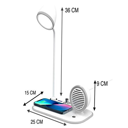 DX-6 Lüks Kablosuz Şarj Standı - Masa Lambası ve Kablosuz Hoparlörlü Premium Şarj & En İyi Hediye  