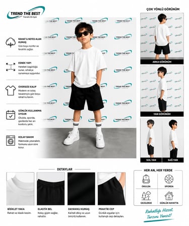 Yazlık Düz Baskısız Erkek Çocuk Siyah Şort, Beyaz T-Shirt Takım