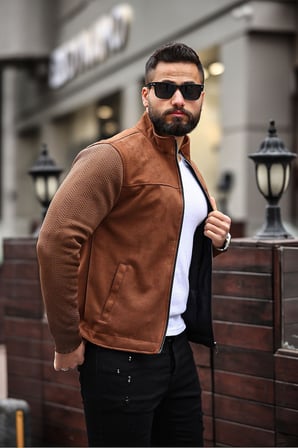 Premium Örme Triko Kol Dik Yaka Süet Ceket