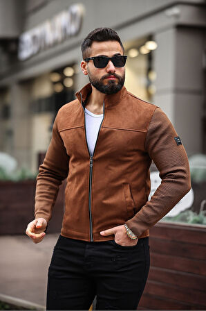 Premium Örme Triko Kol Dik Yaka Süet Ceket