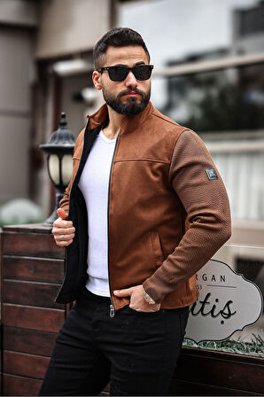 Premium Örme Triko Kol Dik Yaka Süet Ceket