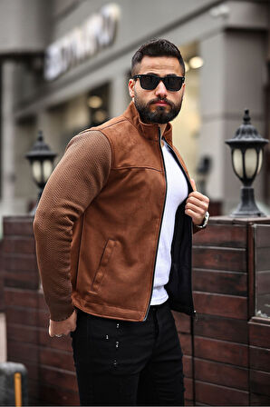 Premium Örme Triko Kol Dik Yaka Süet Ceket