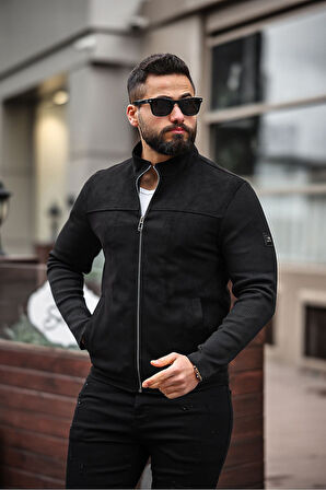 Premium Örme Triko Kol Dik Yaka Süet Ceket