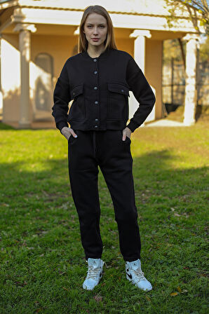 Hakim Yaka Rahat Günlük Eşofman Takımı Yüksek Kalite Saks