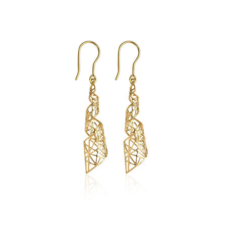 925 Ayar Gümüş Altın Kaplama Modern Geometrik 3D Tasarım Sallantılı Küpe - E00295