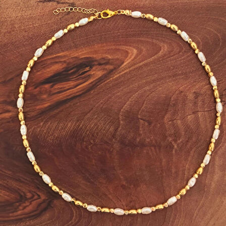 Vip İnci Taşlı Gold Renk Prinç Kadın Kolye