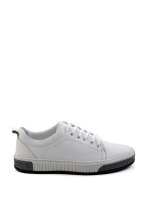 Beyaz Hakiki Deri Erkek Sneaker E01018033443