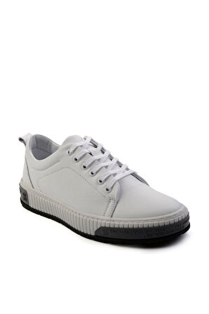 Beyaz Hakiki Deri Erkek Sneaker E01018033443