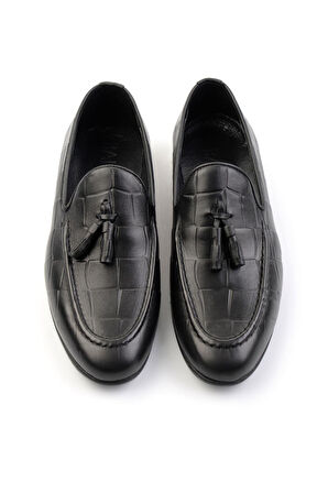 Siyah Hakiki Deri Erkek Klasik Ayakkabı E01054164511