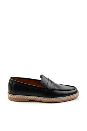 Siyah Hakiki Deri Erkek Espadril E01079709003