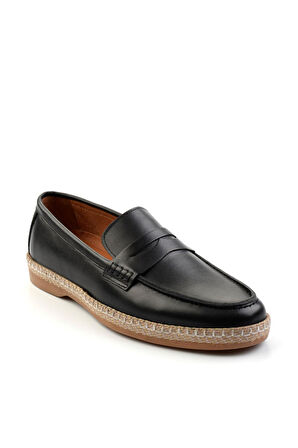 Siyah Hakiki Deri Erkek Espadril E01079709003