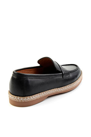 Siyah Hakiki Deri Erkek Espadril E01079709003