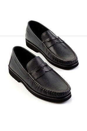 Siyah Hakiki Deri Erkek Loafer Ayakkabı E01194032340