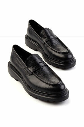 Siyah Leather Erkek Loafer Ayakkabı E01310113240