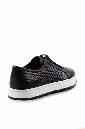 Siyah Baskılı Hakiki Deri Erkek Sneaker E01310099803