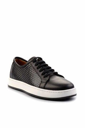Siyah Baskılı Hakiki Deri Erkek Sneaker E01310099803