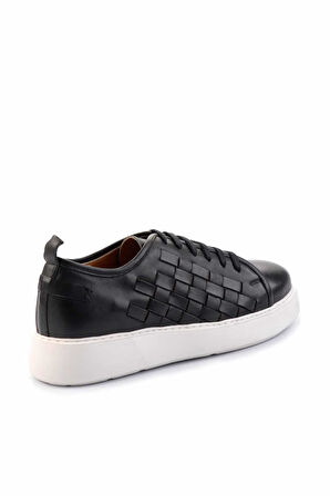 Siyah Örgü Hakiki Deri Erkek Sneaker E01310111741