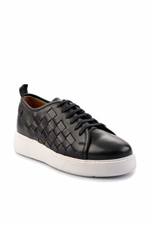 Siyah Örgü Hakiki Deri Erkek Sneaker E01310111741