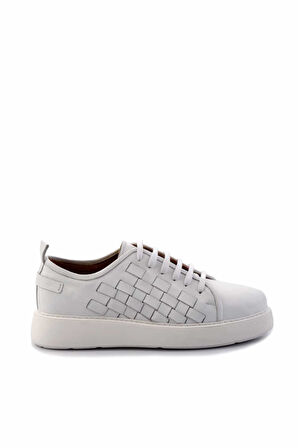 Beyaz Örgü Hakiki Deri Erkek Sneaker E01310111741
