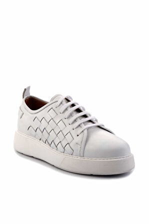 Beyaz Örgü Hakiki Deri Erkek Sneaker E01310111741