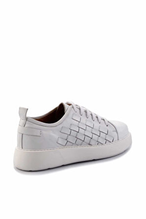 Beyaz Örgü Hakiki Deri Erkek Sneaker E01310111741
