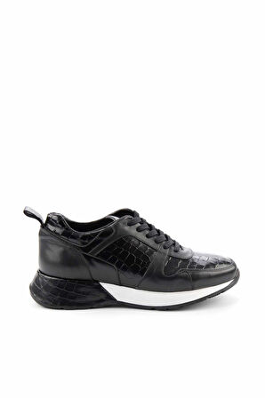 Siyah Siyah Kroko Hakiki Deri Erkek Sneaker E01310101203