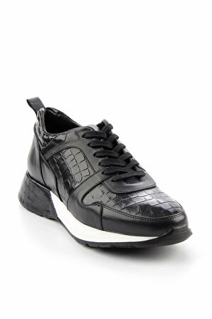 Siyah Siyah Kroko Hakiki Deri Erkek Sneaker E01310101203