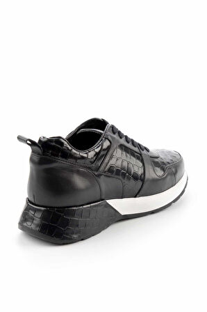 Siyah Siyah Kroko Hakiki Deri Erkek Sneaker E01310101203