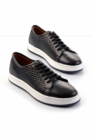Lacivert Baskılı Hakiki Deri Erkek Sneaker E01310099803