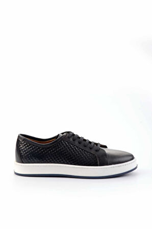 Lacivert Baskılı Hakiki Deri Erkek Sneaker E01310099803