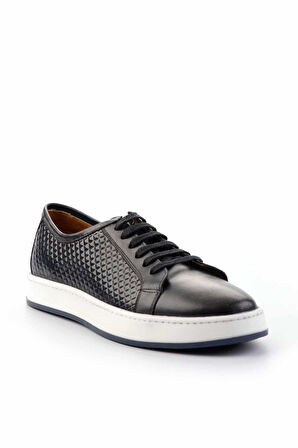 Lacivert Baskılı Hakiki Deri Erkek Sneaker E01310099803
