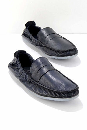 Lacivert Hakiki Deri Erkek Loafer Ayakkabı E01323092003
