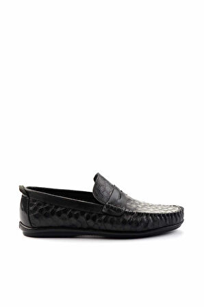 Siyah Hakiki Deri Erkek Loafer Ayakkabı E01323121003