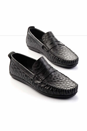 Siyah Hakiki Deri Erkek Loafer Ayakkabı E01323121003