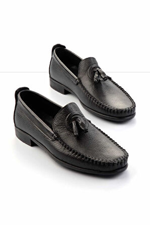 Siyah Hakiki Deri Erkek Loafer Ayakkabı E01323124040